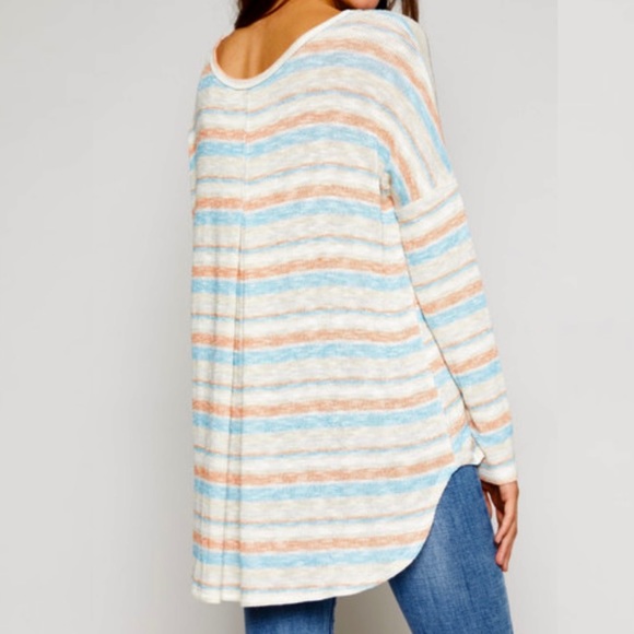 SADIE & SAGE Multicolored Stripe Hi-Low Long Sleeves Knit Top Size S NEW - Picture 4 of 14